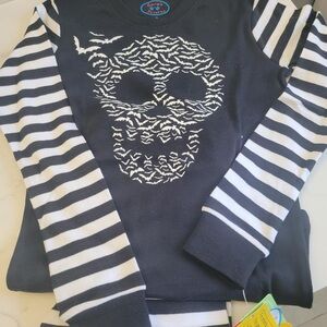 Striped Skull Long Sleeve Shirt and pant pajama set